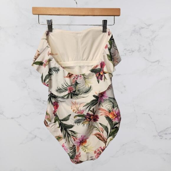 Kona Sol White Floral One Piece NWT Bathing Suit Small High Coverage #3540 - Picture 2 of 7